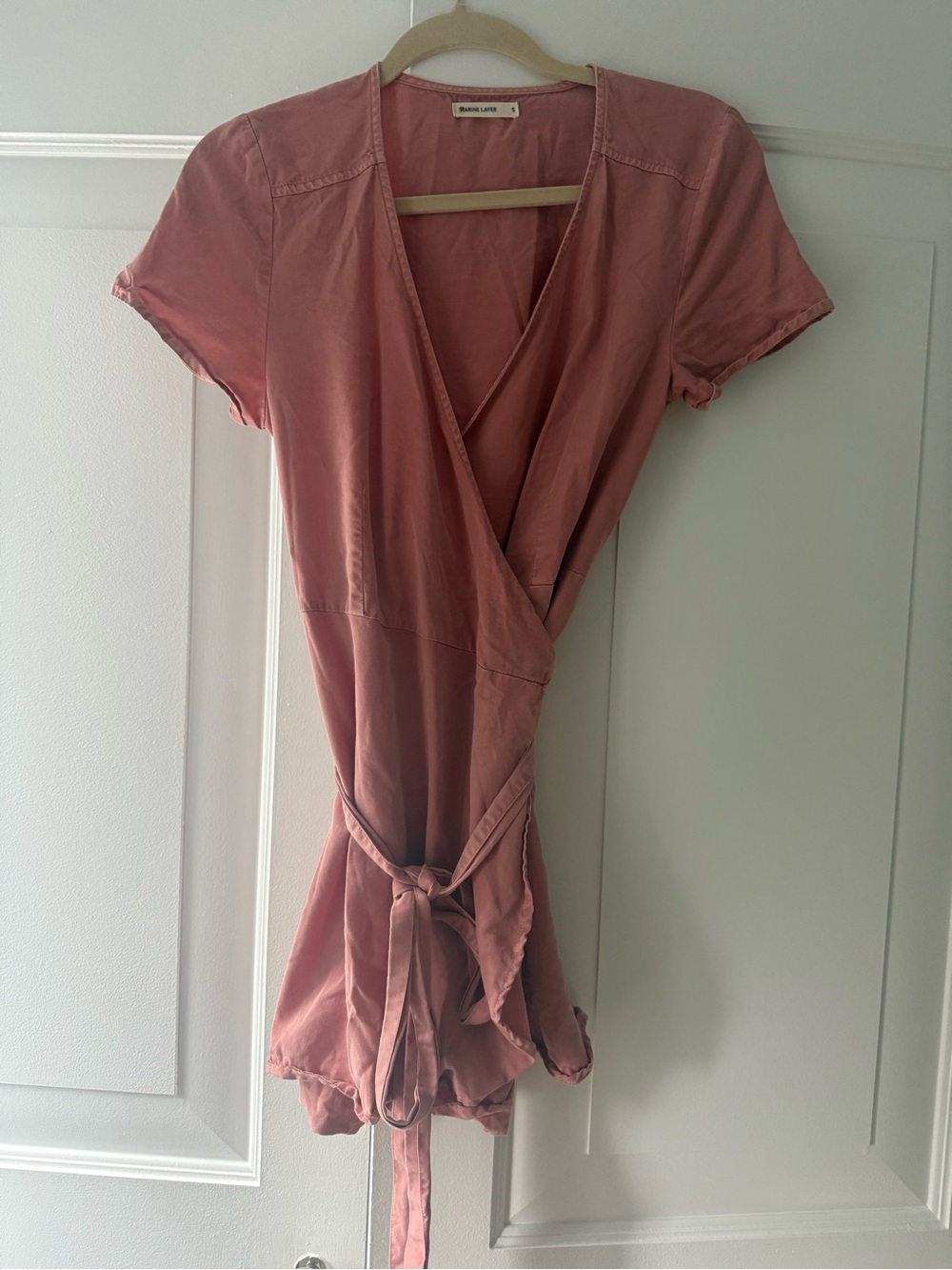 Marine Layer Wrap-Front Short-Sleeve Top in Dusty Rose